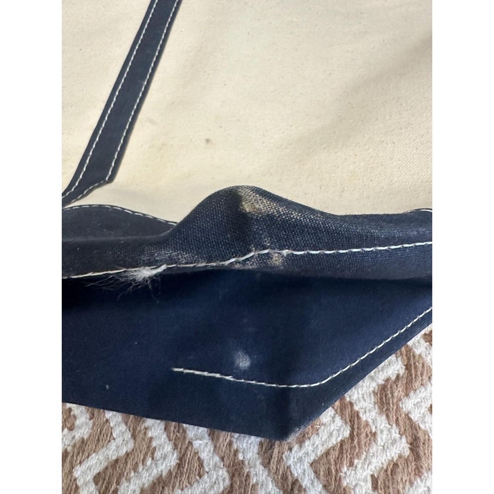 Vintage L.L. Bean Boat and Tote Canvas Bag Jumbo 80s Navy Cream Freeport Maine - Picture 11 of 14